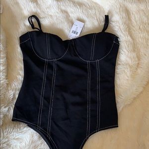 Contrat Stitching Black Bodysuit